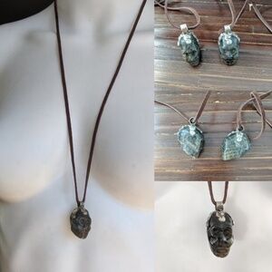 Hand Carved Labradorite Skull Medallion Necklace Brand